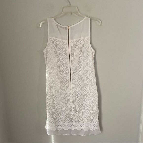 Ellen Tracy Women’s Sleeveless Lace Sheath Pearl Lace High Neck Mini Dress 4 - Picture 3 of 3